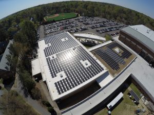 Aerial view of the 205kW solar array at the University of Richmond 