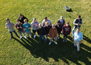 Students take a drone photo of themselves as they fly the craft above a school in Augusta County, Virginia.
