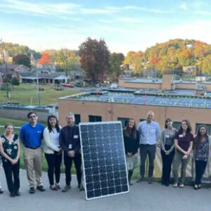 Students and administrators pose with staff from Secure Solar Futures in front of Wise Primary School in southwest Virginia.