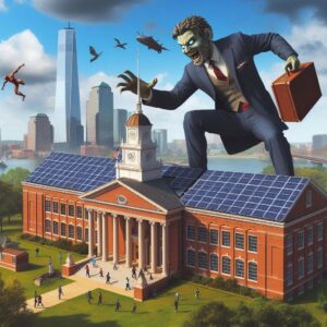 businessman attacking solar school